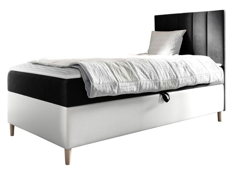 Łóżko kontynentalne MIRJAN 24 Maja Junior 1 80x200, Strona: Prawa biała ekoskóra/czarny 1 szt.