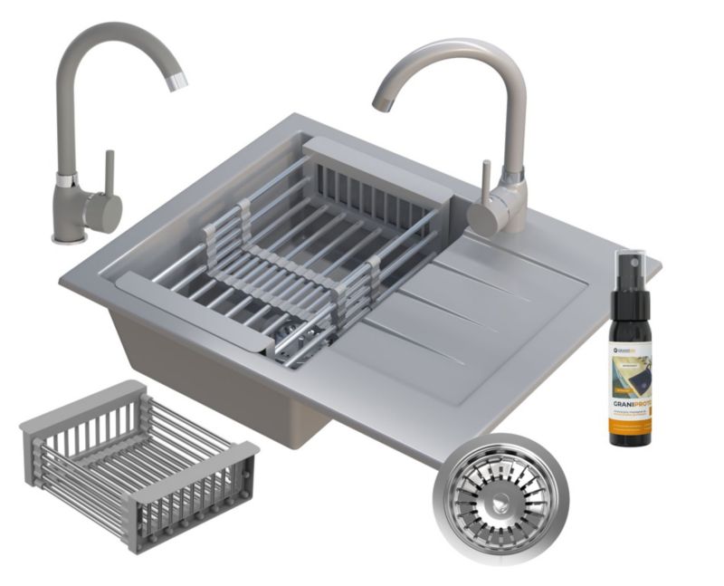 Zlewozmywak Granitowy Granitan Milano Jednokomorowy z Syfonem, Ociekarką i Baterią Beta 1kpl.