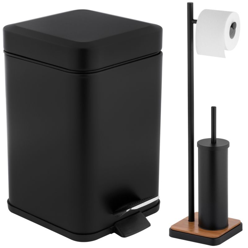 Zestaw Łazienkowy Yoka Home Czarny Mat Bambus: Kosz na śmieci 3L i Stojak na Papier toaletowy ze Szczotką do WC - 1 szt.