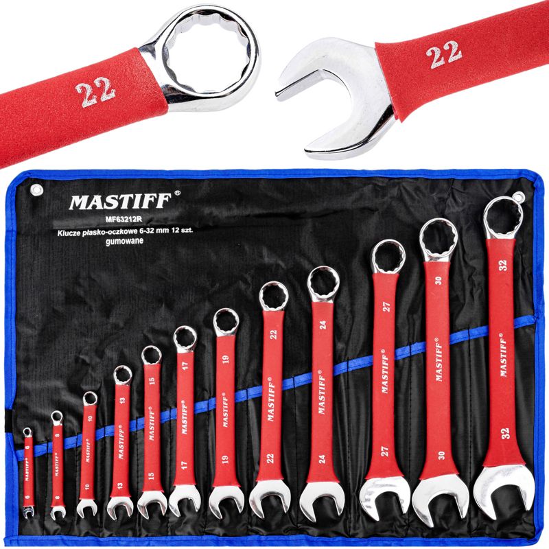 Klucze płasko oczkowe płaskie gumowane MASTIFF zestaw płachta 6-32 mm 12 el 1szt.