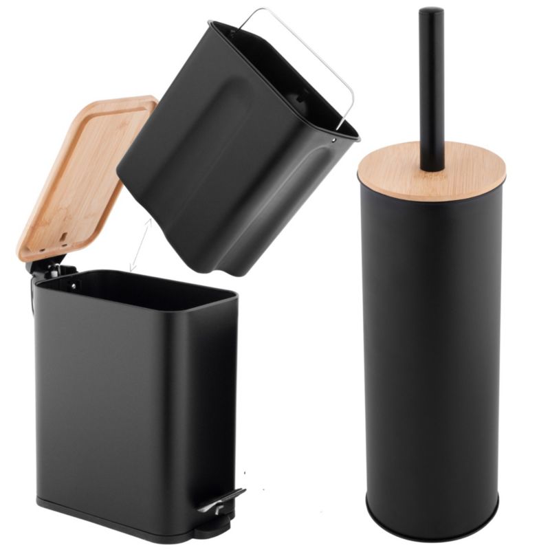 Zestaw łazienkowy Yoka Home kosz na śmieci i szczotka do wc czarny bambus - 1 szt.