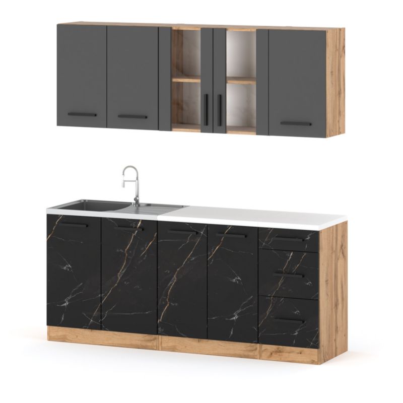 Zestaw Kuchenny Hurtownia-Mebli Z Blatem Kuchnia Rest 200cm Dąb Wotan Szary Mat/San Sebastian 200x47x145 cm 1szt.