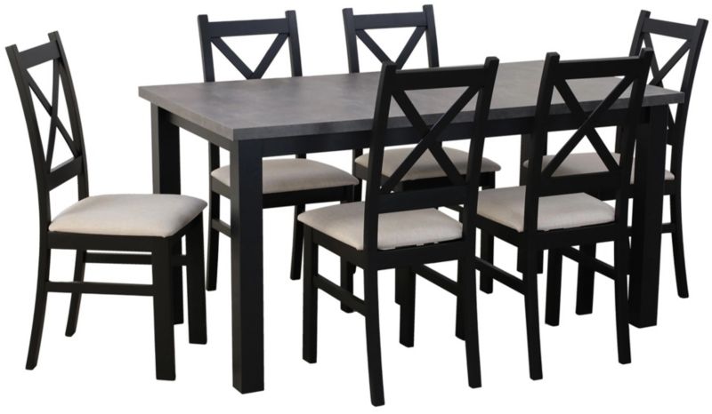 Zestaw stół 150/190x80 z 6 krzesłami Bonni M006-6 Czarny/Beton 1 kpl.