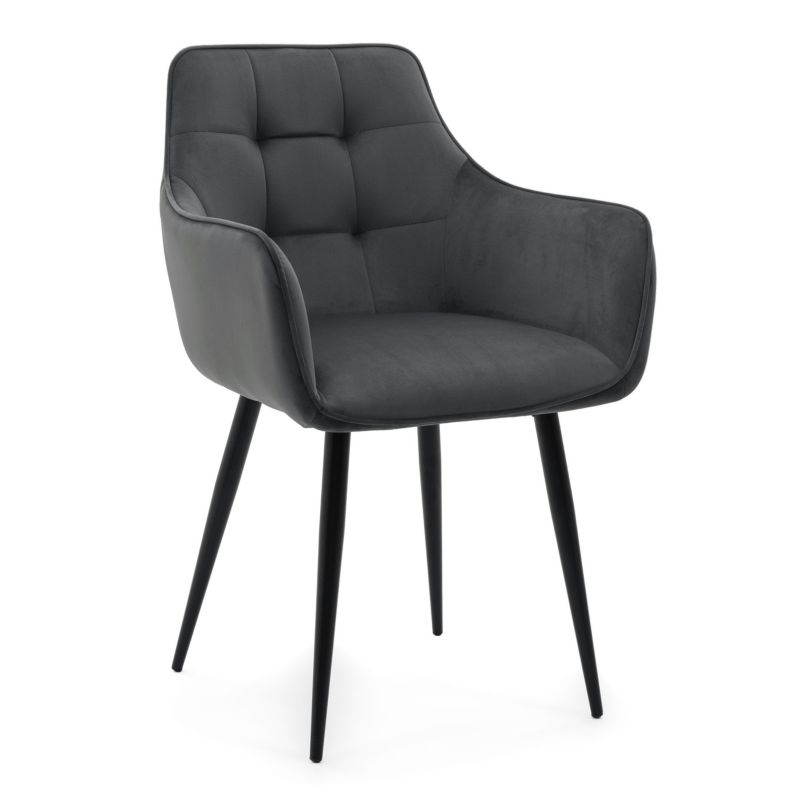 Krzesło tapicerowane New Home GALLO szare pikowane welurowe bluvel z podłokietnikami 1 szt.