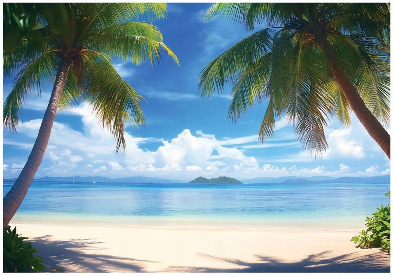 Fototapeta Morze 3D Plaża Palmy Do Salonu Sypialni Kuchni WALLARENA 400x280 cm Tapeta Na Flizelinie 1 szt.