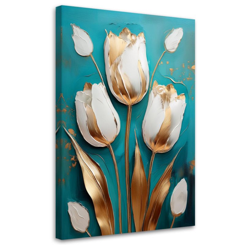 Obraz do salonu Feeby Tulipany Glamour Turkusowy 60x90cm 1szt