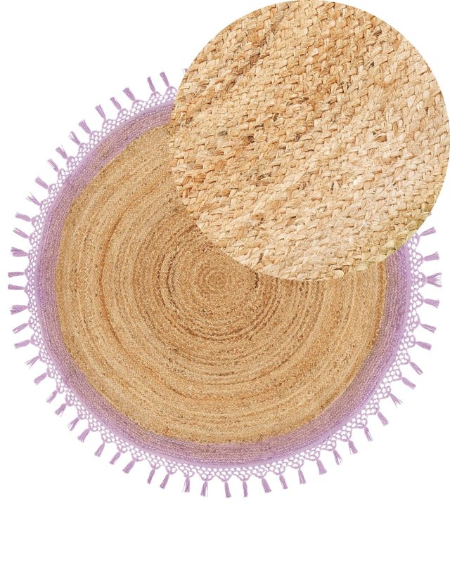 Dywan okrągły z juty 140 cm beżowy z purpurowym Marts 1 szt.