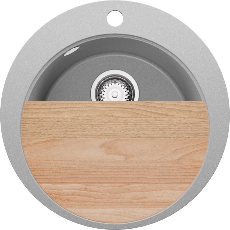 Zlewozmywak Okrągły Piza PRIMAGRAN Nablatowy 50x50cm do szafki od 45cm, Szary + Syfon + Deska, S031, 1 szt.