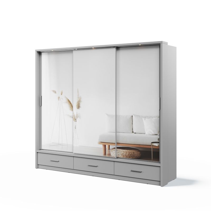 Szafa przesuwna MINIO go for it ERTA 1L3 z trzema lustrami z oświetleniem,szara 1 szt.