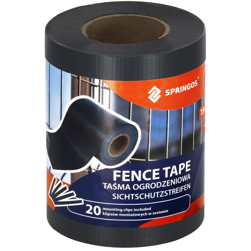 Taśma ogrodzeniowa Springos PVC 35m x 19 cm 450 g/m2 z klipsami mocującymi 20 szt. antracyt 1 kpl.