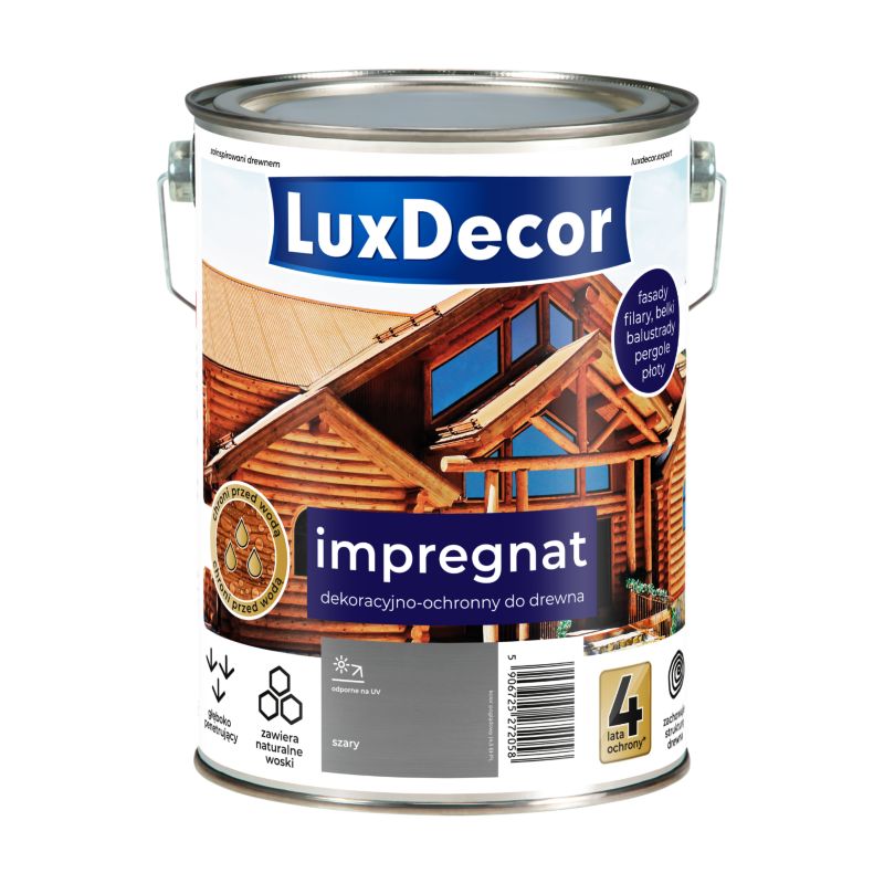 Impregnat dekoracyjno-ochronny do drewna LuxDecor, szary, 4,5l, 1 szt.