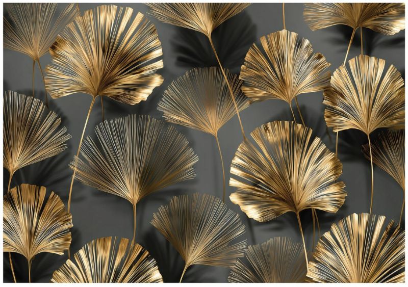Fototapeta WALLARENA Do Sypialni Salonu Na Flizelinie Liście Beton Abstrakcja Złoty 350x250 cm 16208VX7 1 szt.