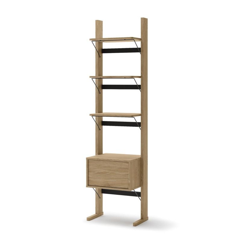 Regał z półkami i szufladą Bettso Olvi wąski w stylu loft do salonu dąb olejowany 1szt.