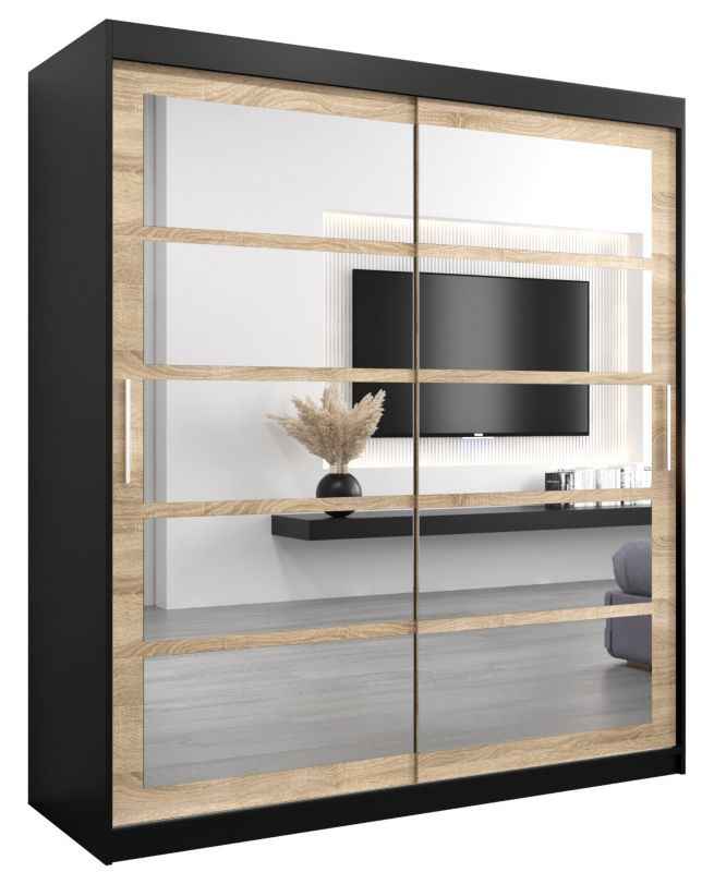 Szafa przesuwna Abiks ROMA 2 180 czarny mat + sonoma 1 szt.