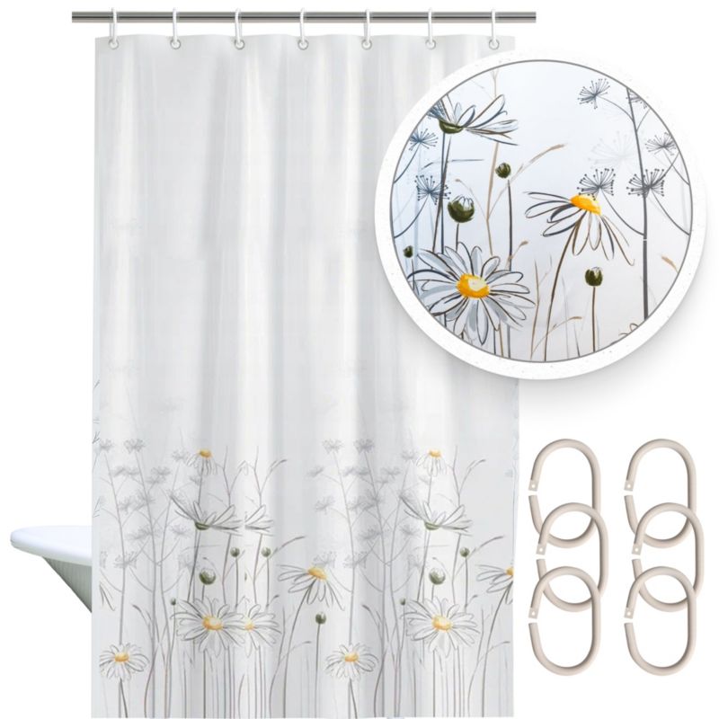 Zasłona prysznicowa Estiva tekstylna 180x200 wzór rumianek 1 szt.