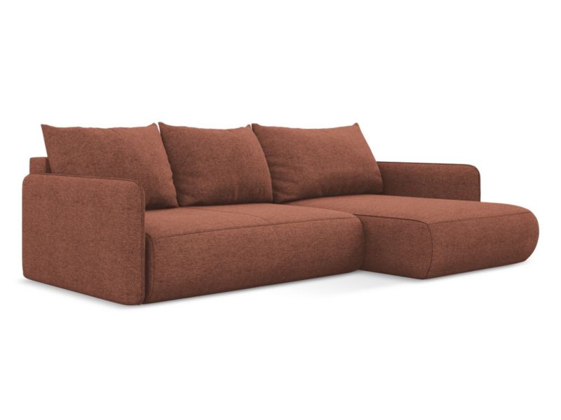 Narożnik prawostronny z funkcją spania LaMiaSofa PALERMO z tkaniny szenilowej 240x148 cm brudny róż 1 szt.