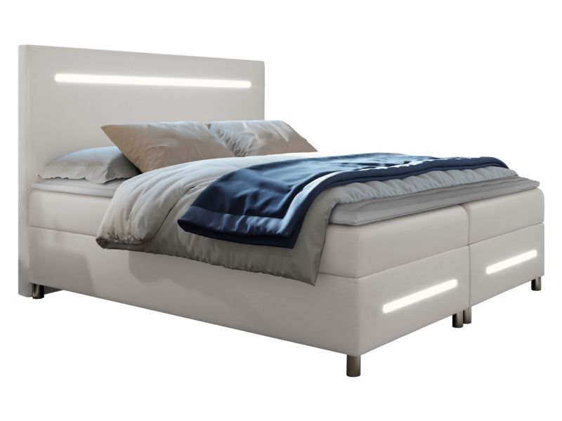 Łóżko kontynentalne MIRJAN 24 Enter LED 160x200 biała ekoskóra 1 szt.