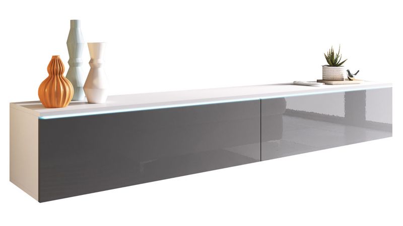 Szafka RTV MIRJAN 24 D180 z oświetleniem LED biały/szary połysk 1 szt.