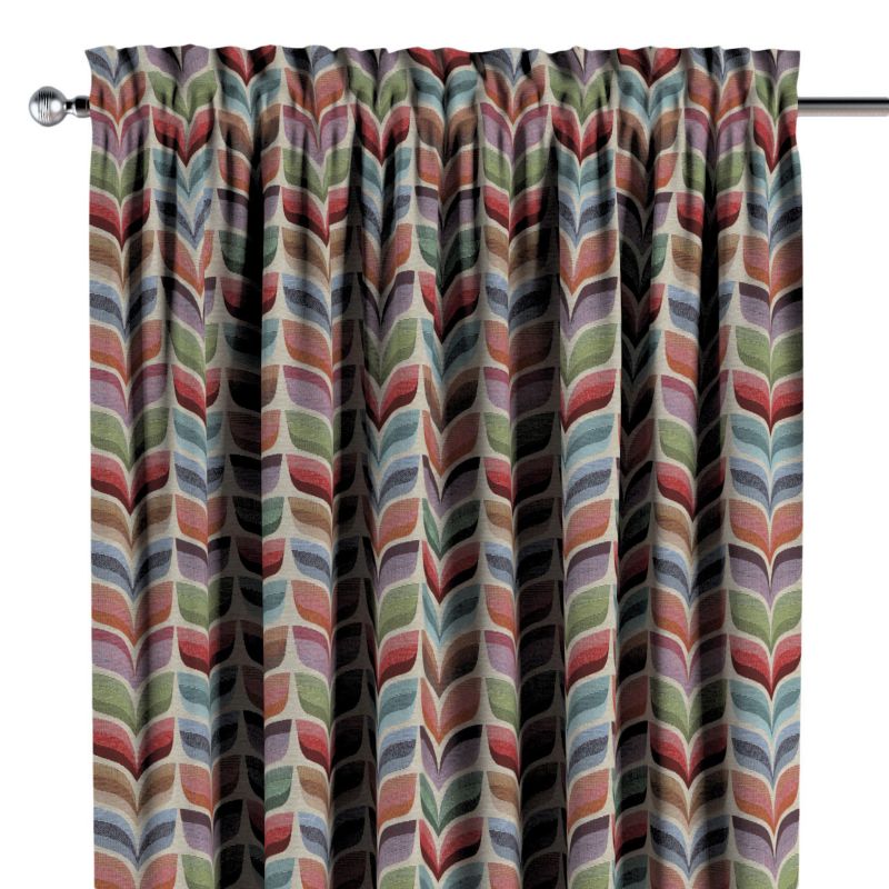 Zasłona na kanale z grzywką 1 szt. 130 x 260 cm Dekoria różowo-niebieski motyw roślinny 1 szt.