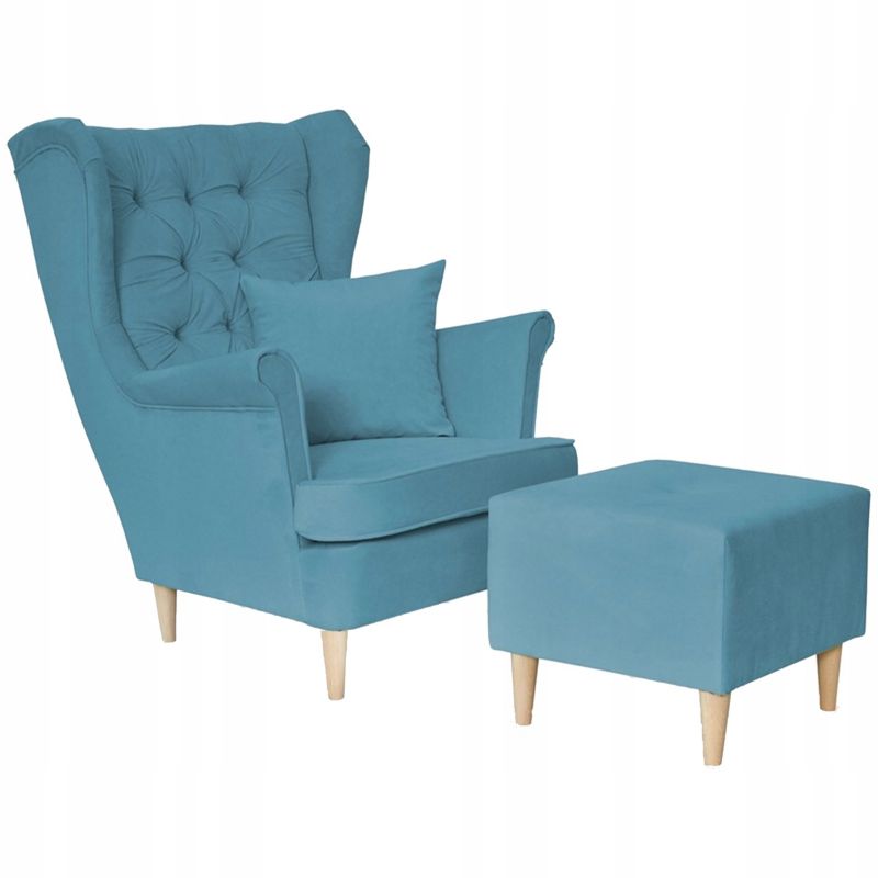 Fotel uszak do salonu z podnóżkiem Family Meble Gaja niebieski jasny 1szt