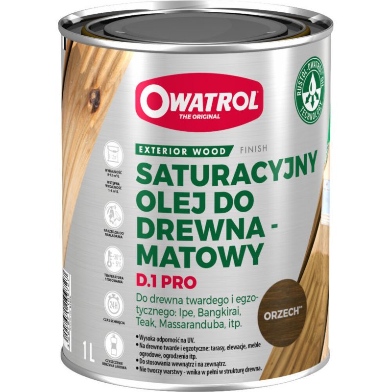 Olej do drewna Owatrol D1 PRO Olej Nasycający Drewno z Ochroną UV Orzech 1L