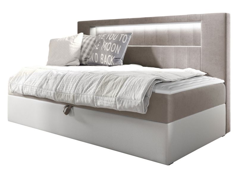 Łóżko kontynentalne MIRJAN 24 Gold Junior 2 100x200 biała ekoskóra/beżowy 1 szt.