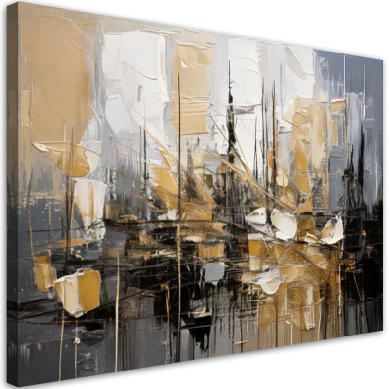 Obraz nowoczesny Feeby Abstrakcja w szarościach i beżu z elementami złota 90x60cm 1szt