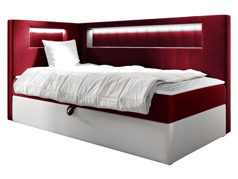 Łóżko kontynentalne MIRJAN 24 Gold Junior 3 80x200, Strona: Lewa biała ekoskóra/karminowa czerwień 1 szt.