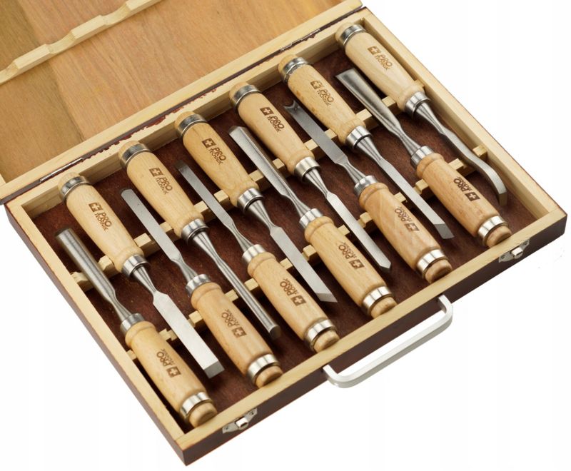 Dłuta Stolarskie FEINZ Rzeźbiarskie Do Drewna 12 Szt. Z Walizką 1 Kpl.