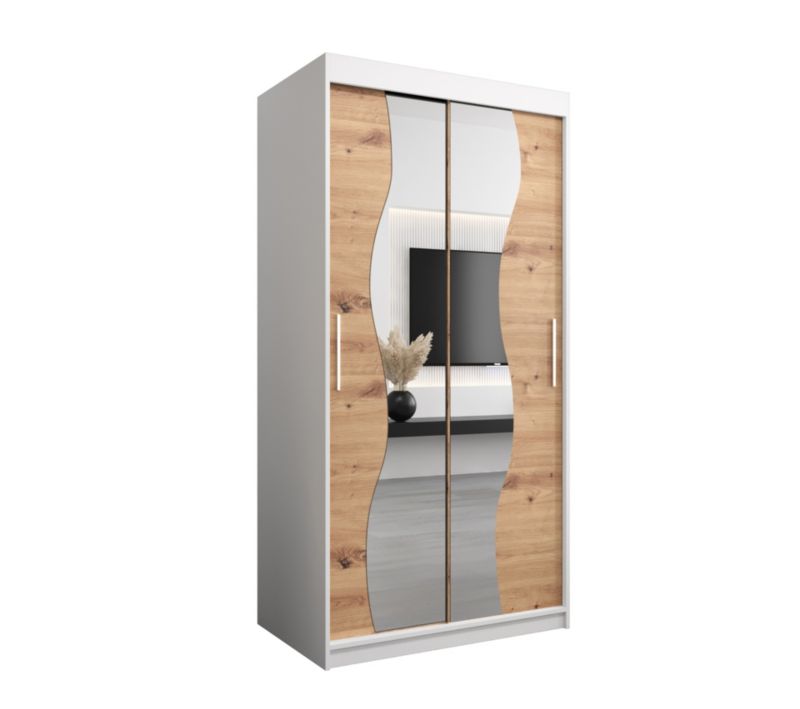 Szafa przesuwna Garderoba Abiks MADRYT 100 biały mat + dąb artisan 1 szt.