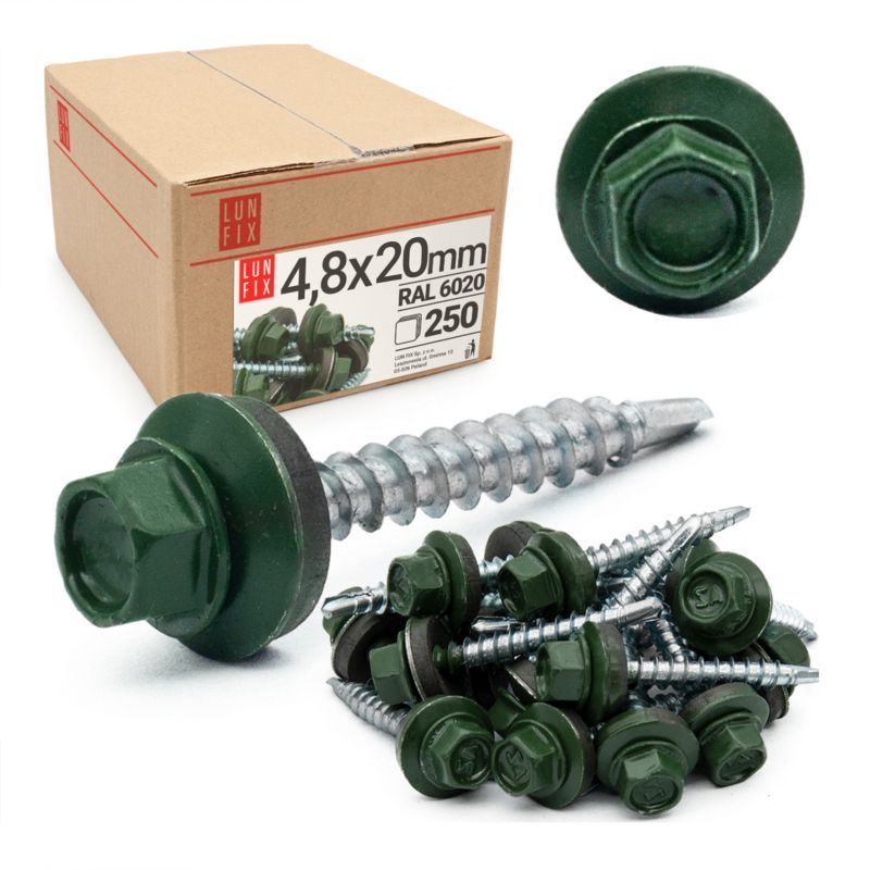 Blachowkręty Lun Fix wkręty farmerskie 4,8x20mm RAL620 zielony 250szt.