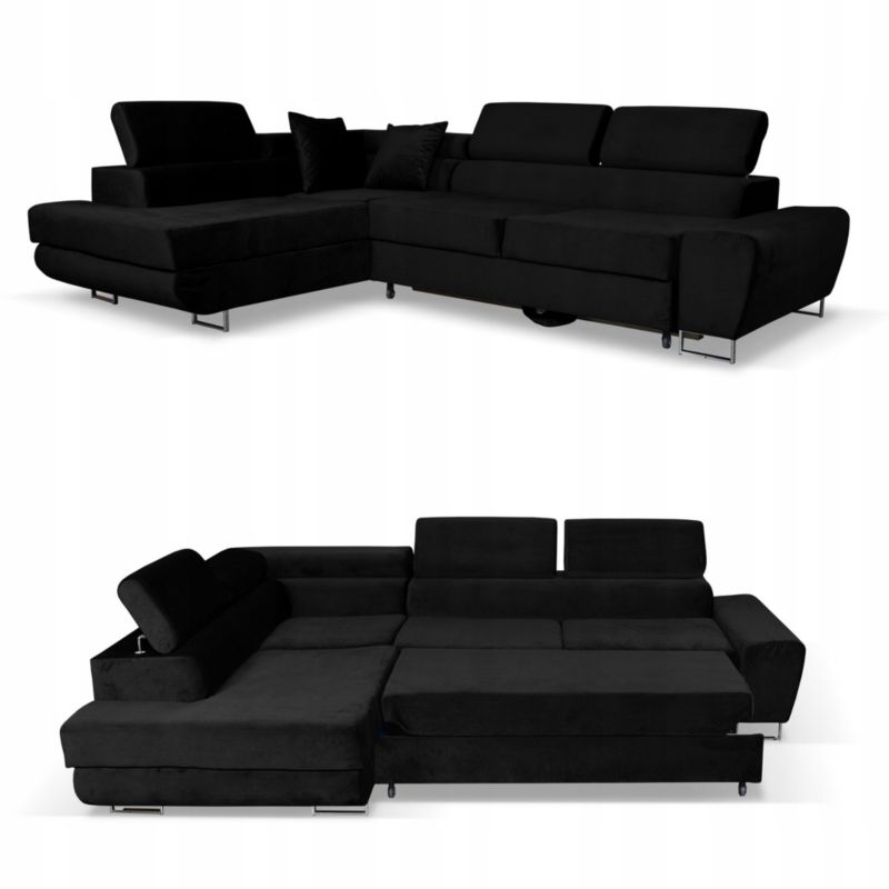 Sofa kanapa do salonu rozkładany lewy Family Meble Bosso czarny 1szt