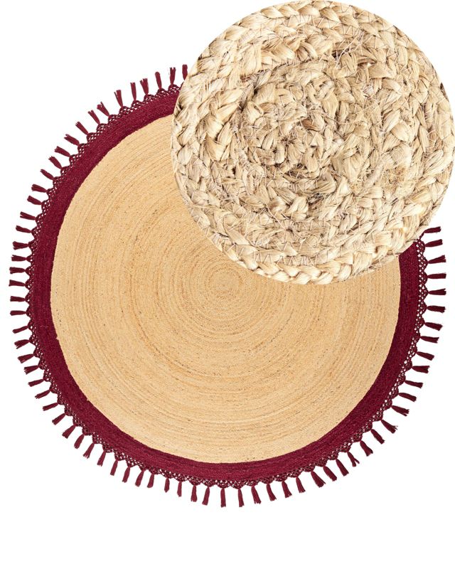 Dywan okrągły z juty 200 cm beżowy z czerwonym Marts 1 szt.