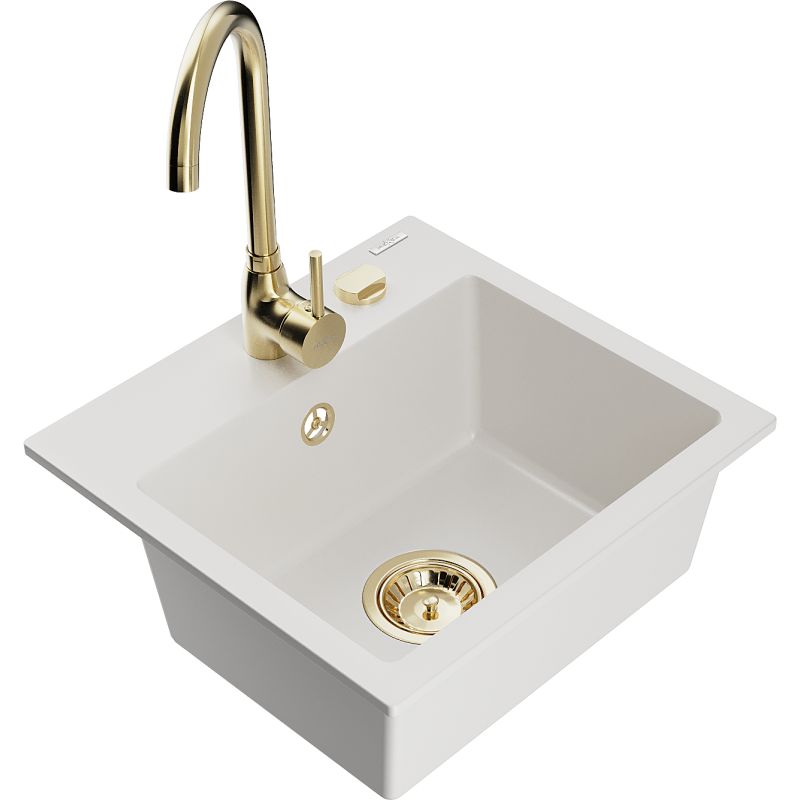 Zlewozmywak granitowy 1-komorowy Mexen Milo z baterią kuchenną Telma czarny - 6505-77-670200-50 1 szt.