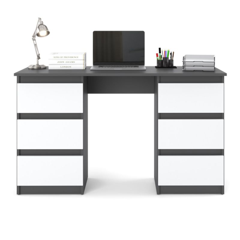 Biurko Hurtownia-Mebli Szuflady 6 Hugo 120cm Szary Mat Biały Mat 120x50x75 cm 1szt.