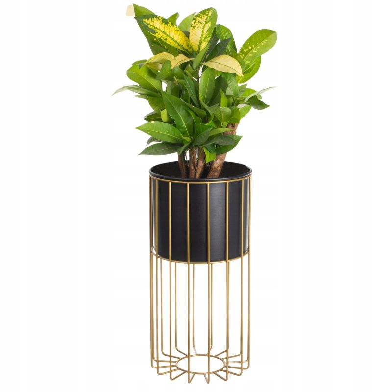 Kwietnik Urokliwe Wnętrza Stojący Metal Czarno Złoty Stojak Loft Druciany 42Cm - 1 szt.