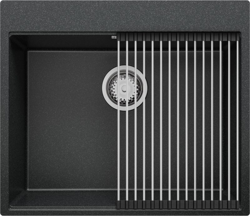 Zlewozmywak Oslo PRIMAGRAN Nablatowy 58x50cm do szafki od 60cm z Syfonem i Dodatkiem Grafitowy 1 szt.