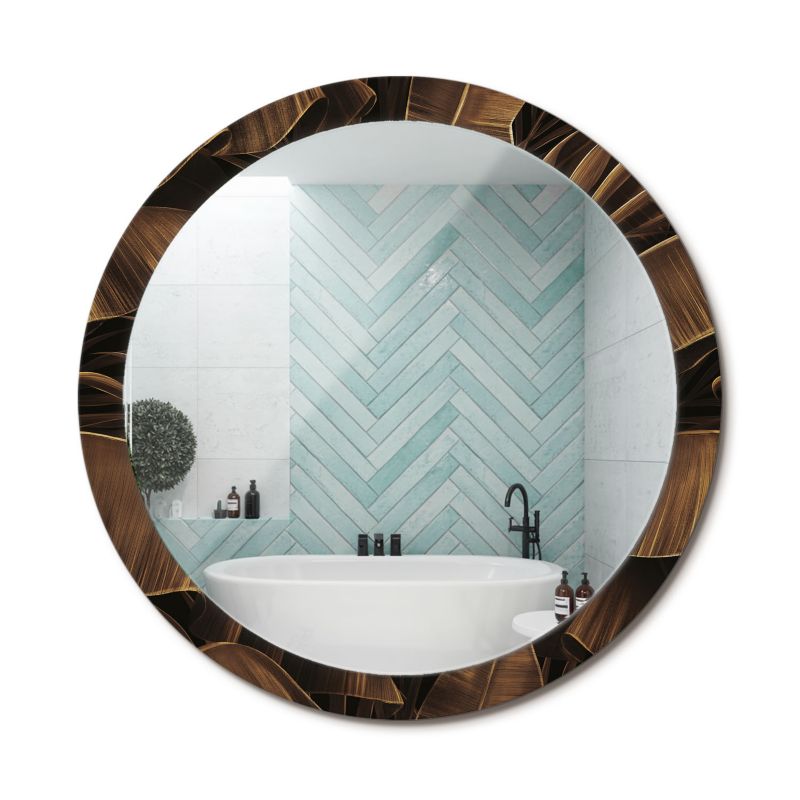 Lustro Dekoracyjne Okrągłe ArtPrintCave 100 cm Brązowe Liście Bananowca w Szklanej Ramie z Nadrukiem do Garderoby 1 szt.