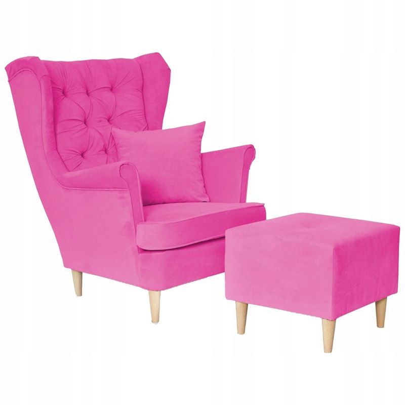 Fotel uszak do salonu z podnóżkiem Family Meble Gaja fuksja 1szt