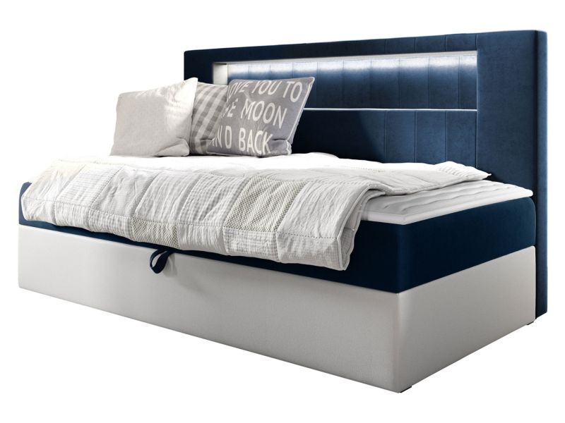 Łóżko kontynentalne MIRJAN 24 Gold Junior 2 80x200 biała ekoskóra/granatowy 1 szt.