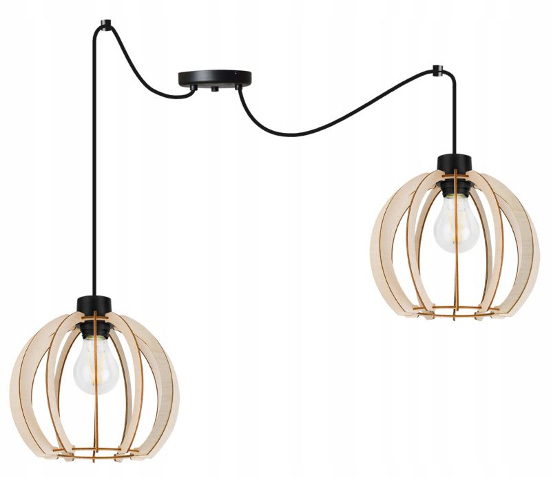 Lampa sufitowe wisząca Light Home LH Timber Spider 2x E27 60W klosz drewno kula 23cm czarny 1szt.