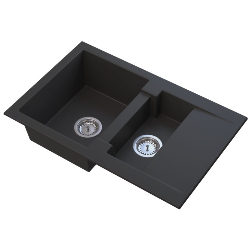 Zlewozmywak Granitowy Granitan Forma Czarny Półtorakomorowy Do Kuchni Zestaw Zlew Syfon 1 kpt.