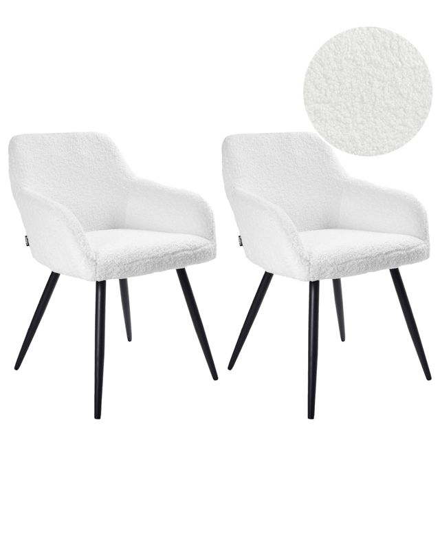 Zestaw 2 krzeseł do jadalni Casmalia Boucle Złamana biel 1 par.