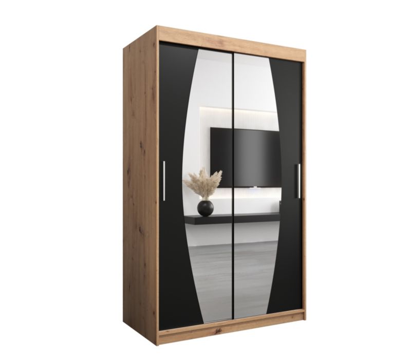 Szafa przesuwna Garderoba Abiks ELYPSE 120 dąb artisan + czarny mat 1 szt.