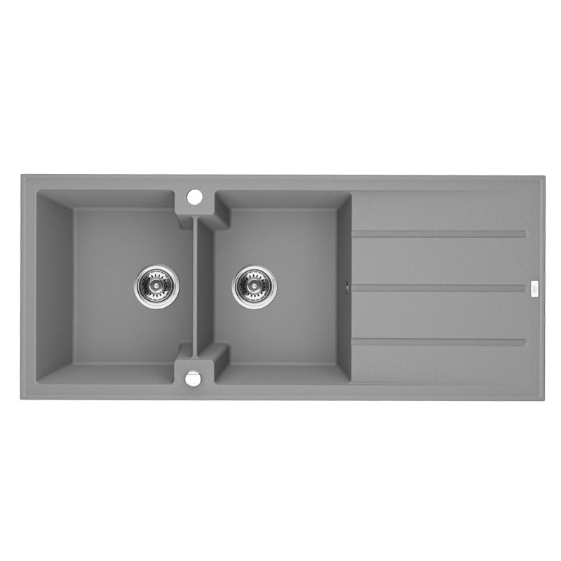 Zlewozmywak Granitowy Laveo Canaria Dwukomorowy z Ociekaczem Syfon Space Saving Szary 1 szt.