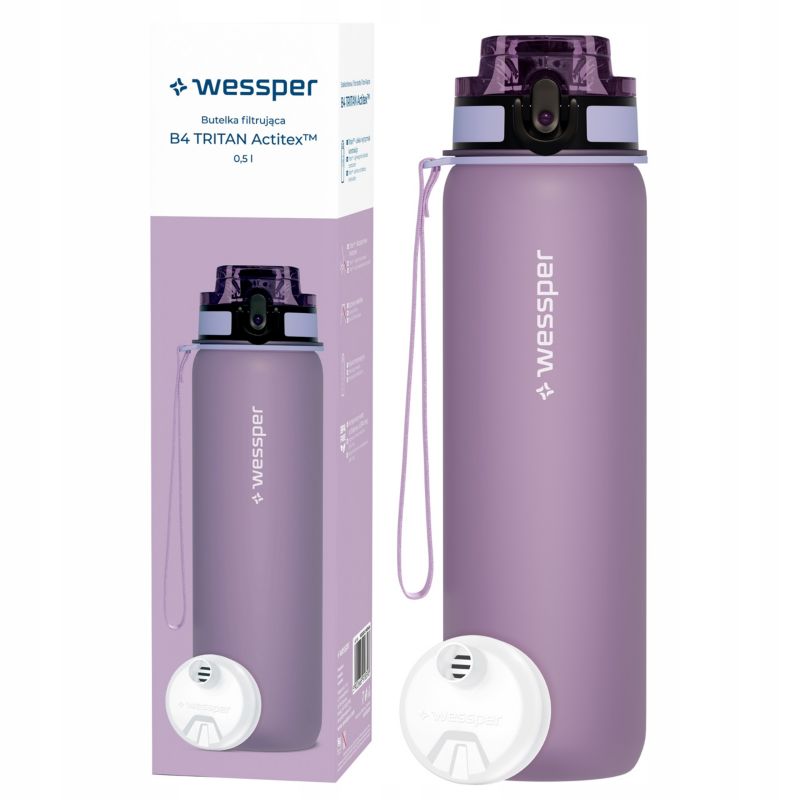 Butelka na wodę, Wessper, filtrująca, tritanowa, bidon, z filtrem wody, bez BPA, 500ml, B4 TRITAN Actitex, lawendowa, 2szt