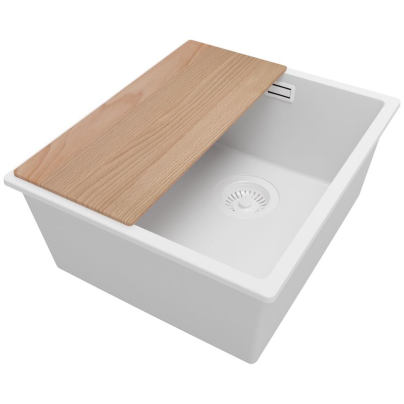 Zlewozmywak Londyn Slim PRIMAGRAN Nablatowy 41x47cm do szafki od 45cm z Syfonem i Dodatkiem Cały Biały 1 szt.