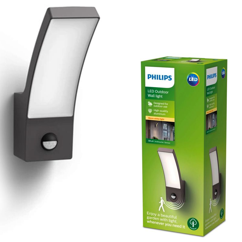 Kinkiet Ogrodowy Philips Lampa Elewacyjna Zewnętrzna LED 12W 1200lm 4000K IP44 z Czujnikiem Ruchu i Zmierzchu Antracyt 1 szt.