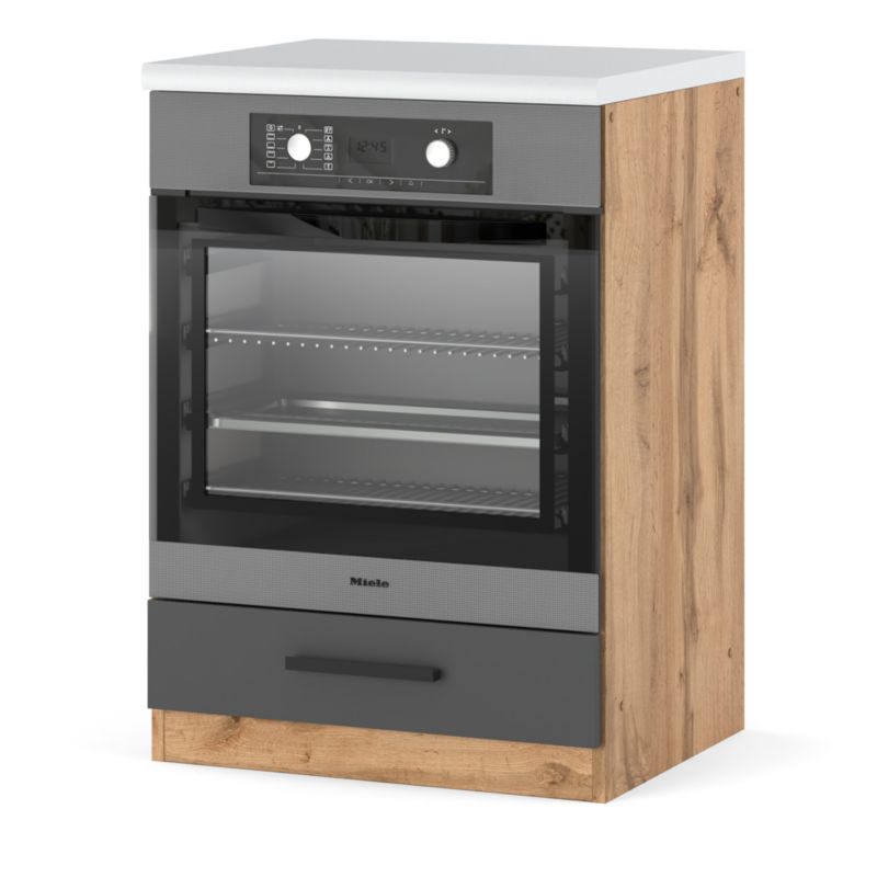 Szafka Kuchenna Hurtownia-Mebli Stojąca Do zabudowy piekarnika Blanka dolna piekarnik 60cm 60cm Dąb Wotan Szary Mat 60x47x85 cm