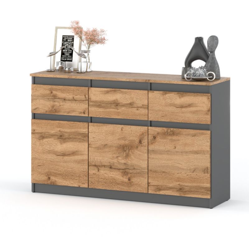 Komoda Hurtownia-Mebli Szuflady 3 Oleksa Plus 3D3SZ 120cm Szary Mat Dąb Wotan 120x35x75 cm 1szt.